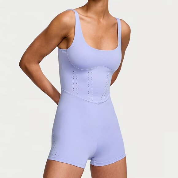 EUC Victoria's Secret VS Essential Perforated Short Onesie XXL Blue Energy - Picture 1 of 4